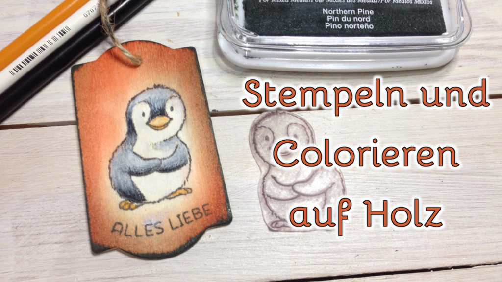 Stempeln und colorieren auf Holz